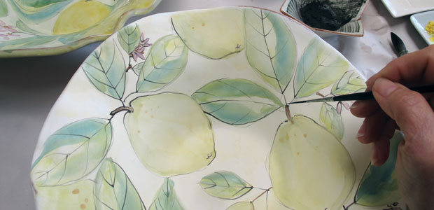 learn watercolor painting on pottery